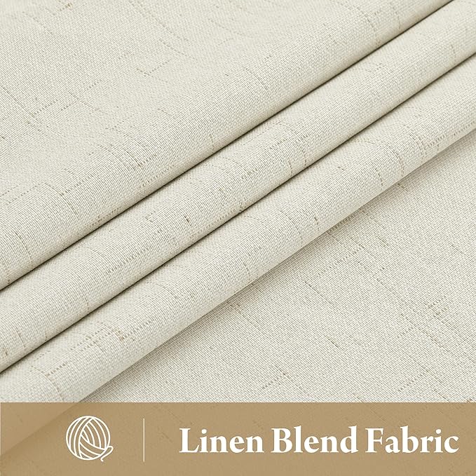 RYB HOME Cream White Linen Blackout Curtains, 100% Blackout Thermal Insulated Boho Farmhouse Window Curtain Panels for Living Room, Back Tab & Rod Pocket, 52" W x 90" L, 2 Panels Set - Image 2