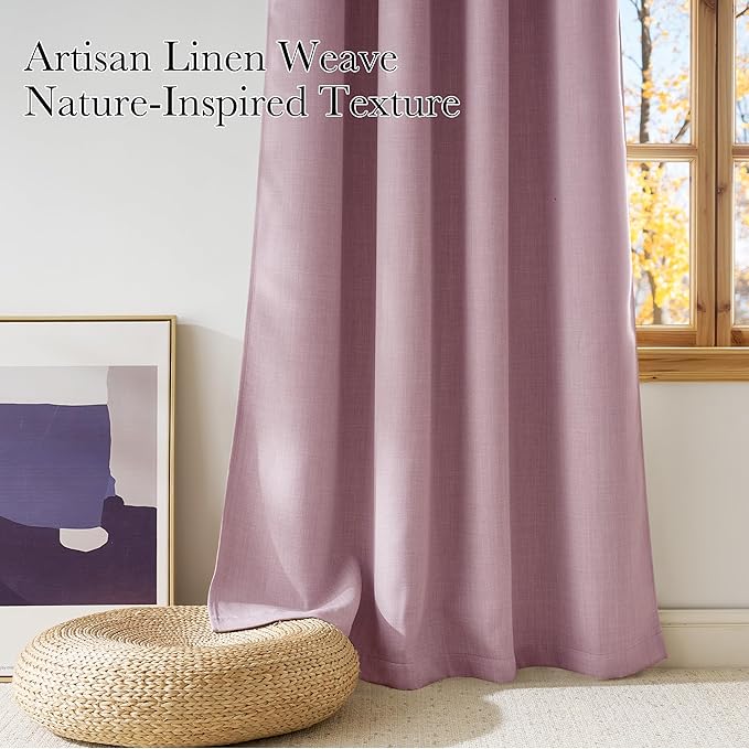 NICETOWN Pink Faux Linen Room Darkening Rod Pocket Curtains 63 inch Length, W42 x L63, Light Blocking Thermal Insulated Noise Reducing Drapes for Bedroom Living Room Farmhouse Decor, 2 Panels - Image 3