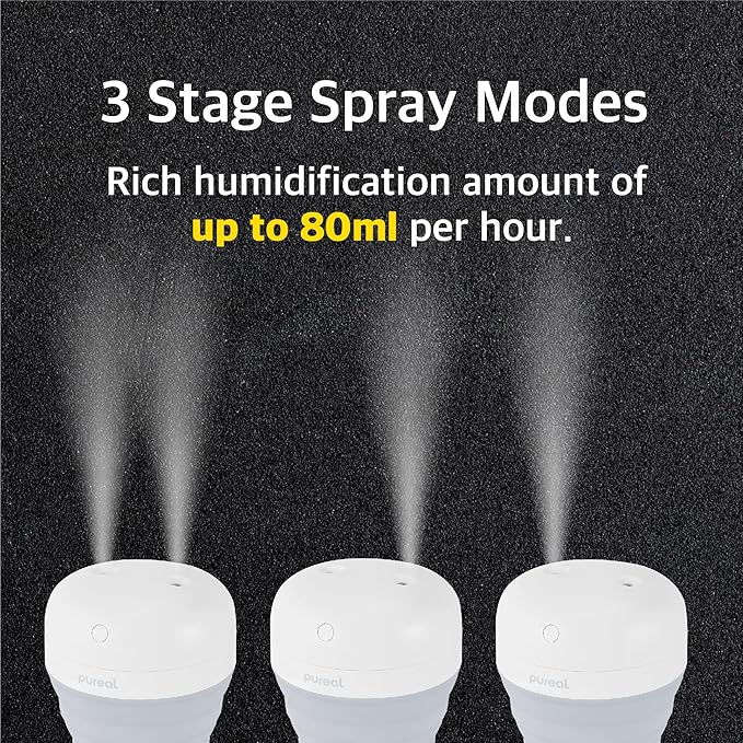 Pureal Foldable Mini Humidifier, 500ML Portable Small Cool Mist for up to 10 Hrs, for Baby Bedroom Travel Office Home, Auto Shut-Off, 3 Mist Modes, Super Quiet - Image 3