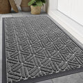 Smiry Front Door Mat Outside Entrance, Heavy Duty Sturdy Natural Rubber Doormat, Trap Dirt and Moisture, Easy Clean Low Profile Mats for Indoor Outdoor Entry, Grid Geometric (47x32, Silver Grey) by Smiry