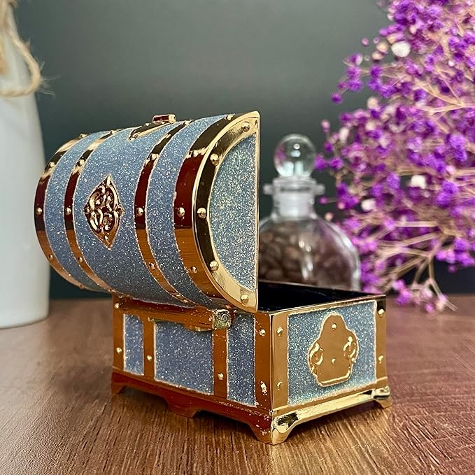 Retro Jewelry Box Arched Vintage Rectangular Metal Chest Necklace Ring Earrings Storage Case for Women Girls (Golden Starlight Blue-purple, S) - Image 5