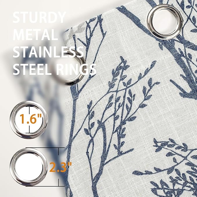 DriftAway Linen Printed Blackout Curtains Tree Branch Pattern Double Layer 96 Inches Long for Bedroom Classic Thermal Insulated Summer Sound Lined Grommet Drapes for Living Room 2 Panels Blue/Linen - Image 3