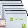 Mesh Zipper Pouch, 6PCS Waterproof Plastic Mesh Zipper Bag, A3 Size Tear-Resistant Document Pouch, Extra Large Zip File Bags, for School Office Supplies Home Travel Storage(17×12 Inch) by AstenInc