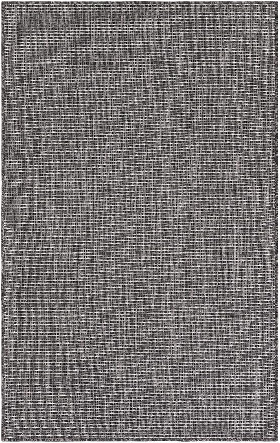 Unique Loom Outdoor Solid Collection Area Rug (3' 3" x 5' 3" Rectangle Black/Ivory) - Image 3