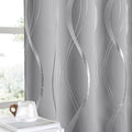 NICETOWN Blackout Curtains 63 inch Length 2 Panels, Silver Grey Window Treatment Thermal Insulated Soundproof Grommet Wave Line Foil Print Design Draperies for Living Room (52 inches Wide) by NICETOWN
