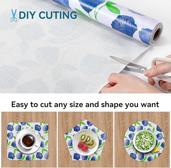 2 Rolls 12" W x 120" L Floral Drawer and Shelf Liner for Cabinets, Non-Adhesive Strong Grip Non-Slip Flower Shelf Cabinet Kitchen Shelf Liners for Kitchen Cabinets - Image 4