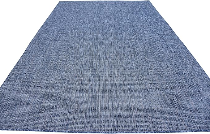 Unique Loom Collection Casual Transitional Solid Heathered Indoor/Outdoor Flatweave Area Rug (7' 1" x 10' Rectangle, Blue/Navy Blue) - Image 6