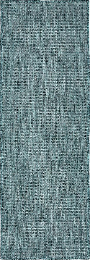 Unique Loom Collection Casual Transitional Solid Heathered Indoor/Outdoor Flatweave Area Rug (2' x 6' 1" Runner, Teal/Navy Blue) by UniqueLoom