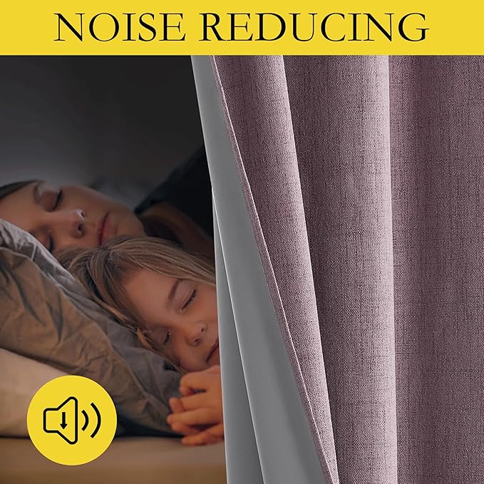 NICETOWN Chaise Mauve Vintage Linen 100% Blackout Curtains for Living Room, Thermal Insulated Curtains 102" Long, Noise Reducing Window Treatment Drapes for Hall Room, 52" Wide Per Panel, Set of 2 - Image 5