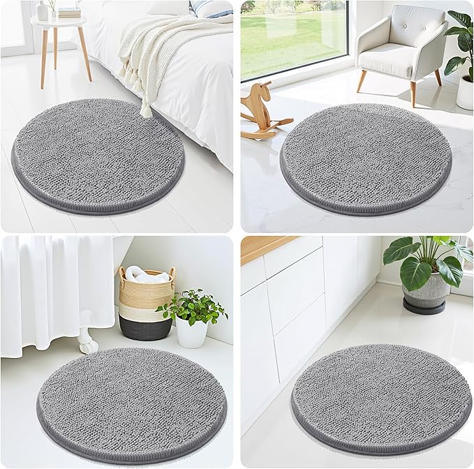 Smiry Luxury Chenille Round 24''x24'', Extra Soft and Absorbent Shaggy Bathroom Mat Rugs, Machine Washable, Non-Slip Plush Carpet for Tub, Shower, and Bath Room, Grey - Image 7