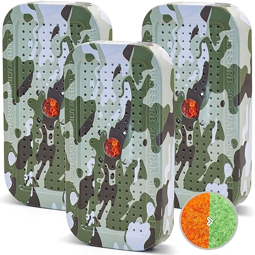 40 Gram Gun Safe Dehumidifier Camouflage, Rechargeable Desiccant Canister Dehumidifier Bags, Reusable Silica Gel Packets Moisture Absorbers for Car, Bathroom, Basement [3PACK] by Wisesorb
