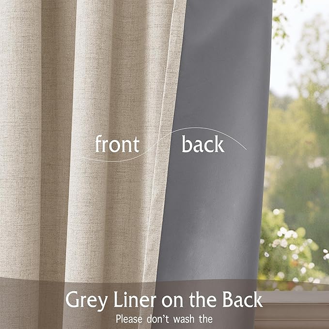 RYB HOME Warm Sand 100% Blackout Curtains for Bedroom, Linen Drapes Back Tab&Rod Pocket, Thermal Insulated Privacy Assurd Curtains for Sliding Glass Doors/Dining/Living Room, W52 x L90, 2 Panels - Image 7