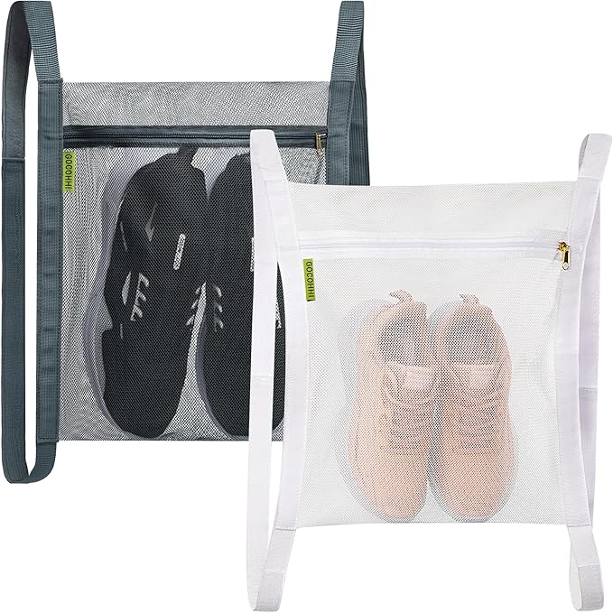 Sneaker Drying Bag, Shoe Dryer Mesh Bags, Sneaker Wash & Dry Net Bag for Dryer, Large HoneyComber Mesh Laundry Bags with Zipper and Strap for Most Dryers Door, 15.7"x13.8" (White & Grey) by Gocohhi