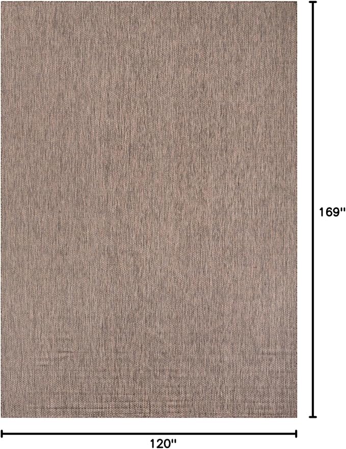 Unique Loom Outdoor Solid Collection Area Rug (10' x 14' 1" Rectangle Light Brown/Ivory) - Image 2
