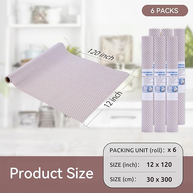 FIFTY FEET 12"x120" Non-Adhesive Shelf Liner for Kitchen Cabinets and Drawers, Washable Non-Slip PVC Cabinet Liner (Red Circle)(6 Roll) - Image 5