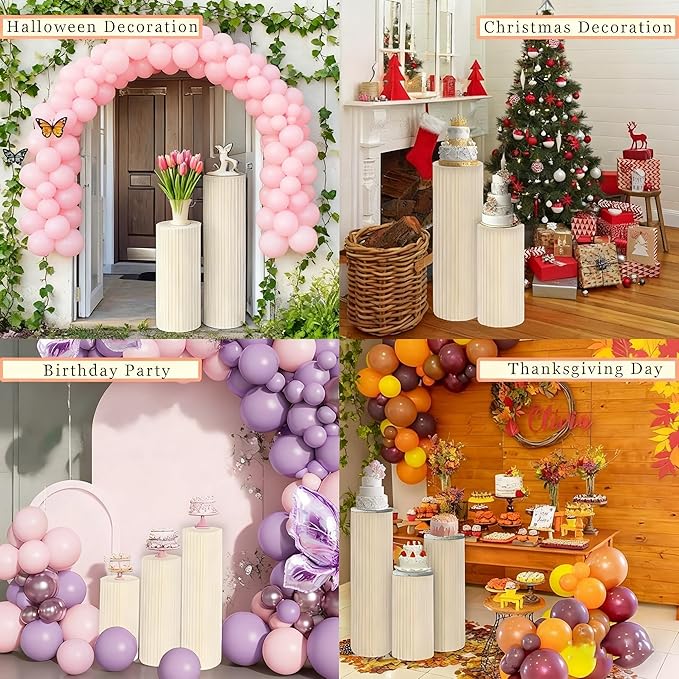 Cylinder Stands for Party Roman Pillar Stand Flower Cake Pedestal Stands for Parties Wedding Baby Shower Birthday Decor, Foldable Cardboard Centerpiece Round Pillars Dessert Stands Display, Reusable (Set of 5-12"W) - Image 8