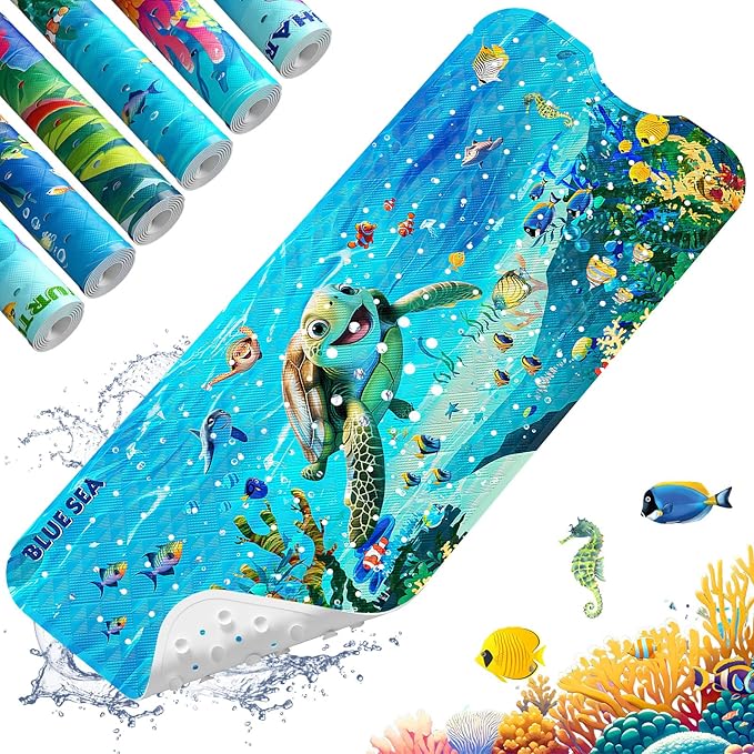 XIYUNTE Baby Bath Mat for Tub Non Slip Kids Bath Mat - 40''x16'' Extra Long Cartoon Bathtub Mat Non Slip Kids Shower Mat Eco-Friendly Toddler Bath Mats with Suction Cups, Machine Washable by XIYUNTE