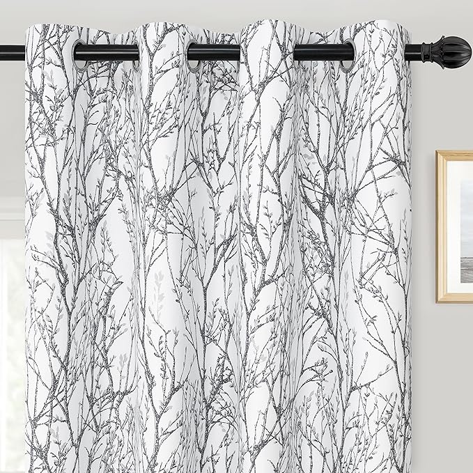 DriftAway Tree Branch Blackout Curtains Double Layer 102 Inches Long for Bedroom Printed Patterned Classic Thermal Insulated Summer Sound Lined Grommet Drapes for Living Room 2 Panels Gray/White - Image 2