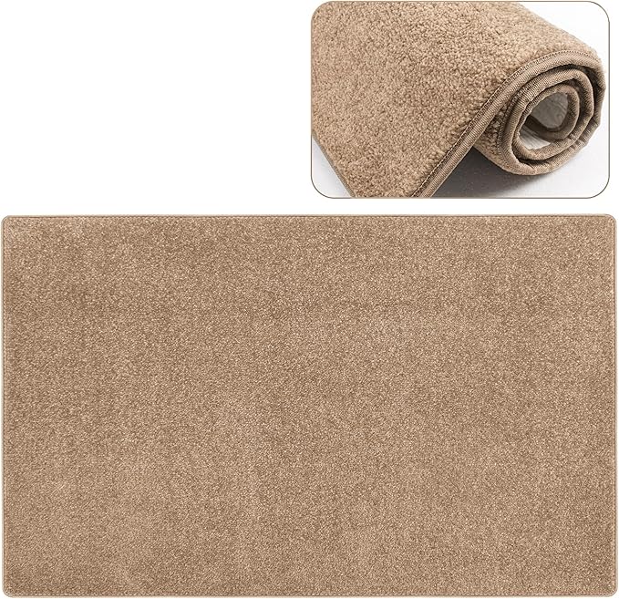 PURE ERA Carpet Stair Tread Landing Mat Tape Free Self Adhesive Non Slip Skid Resistant Indoor Doormat Area Rug Floor Mat for Kitchen Bathroom Workstations Washable 2' X 3' (Camel Brown) by PUREERA