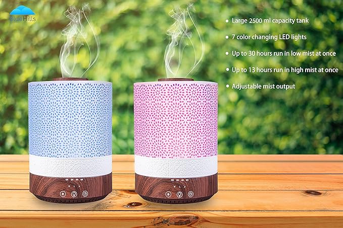 BlueHills 2500 ML XL Essential Oil Diffuser for Large Room Aroma Humidifier Home Decor Bed Baby Room Big Huge 2.5 L Capacity Long Run Color Lights Decorative Design High Mist Dark Wood Grain F004 - Image 4