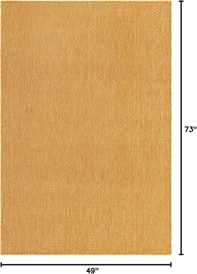 Unique Loom Collection Casual Transitional Solid Heathered Indoor/Outdoor Flatweave Area Rug (4' 1" x 6' 1" Rectangle, Corn Harvest Yellow) - Image 2