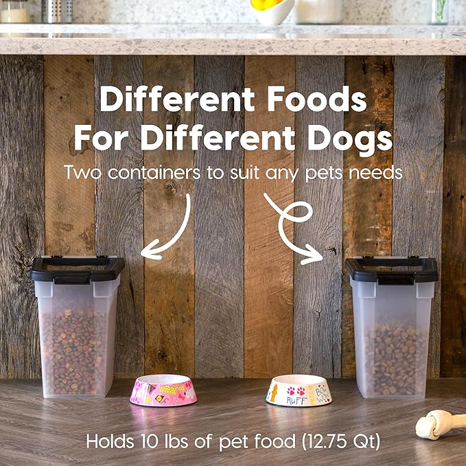 IRIS USA Airtight Dog Food Storage Container, Up to 10 lbs Each, 2 Pack, for Dog Cat Bird and Other Pet Food Storage Bin, Keep Fresh, Translucent Body, BPA Free, Clear/Black - Image 3