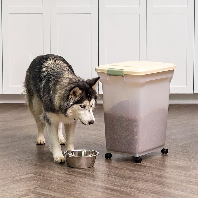 IRIS USA Airtight Dog Food Storage Container, WeatherPro, Up to 40 lbs, Removable Wheels, for Dog Cat Bird and Other Pet Food Storage Bin, Keep Fresh, Translucent Body, Made in USA, Clear/Almond - Image 5