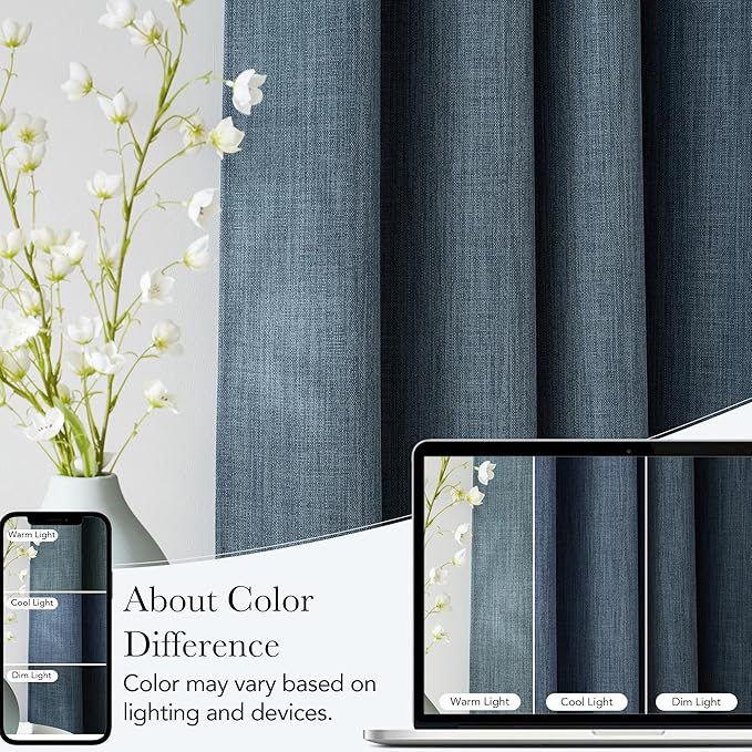 NICETOWN Mist Blue Faux Linen Room Darkening Rod Pocket Curtains 63 inch Length, W42 x L63, Light Blocking Thermal Insulated Noise Reducing Drapes for Bedroom Living Room Farmhouse Decor, 2 Panels - Image 5