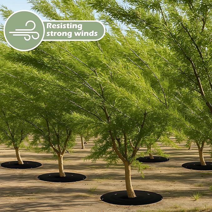 Tegeme 4 Pack 24.5 Inch Non Woven Tree Mulch Ring with Self Adhesive and 8 Ground Pins, Degradable Tree Protector Mat Reusable Weed Barrier Mat for Gardening Landscaping Weed Control Root Protection - Image 4