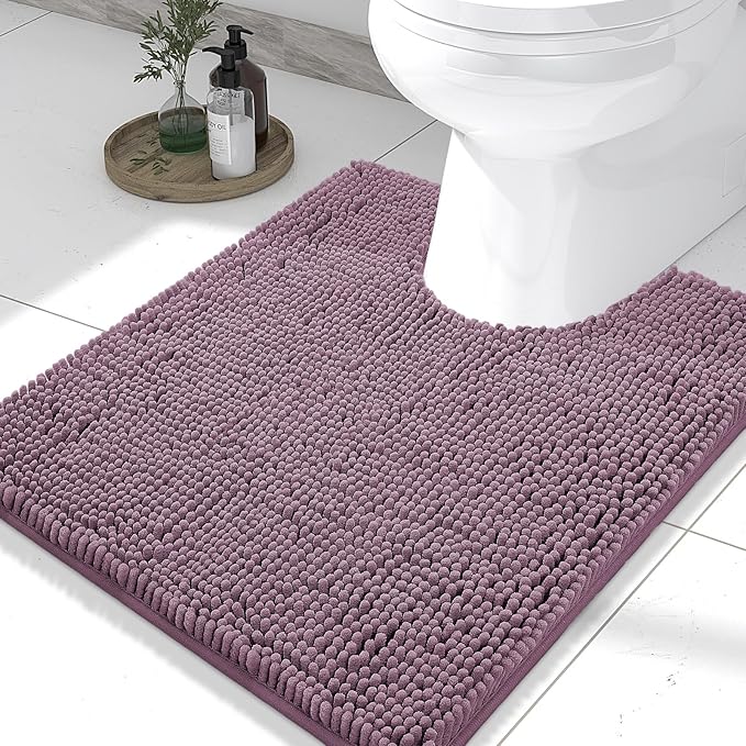 Smiry Luxury Chenille Toilet Rugs U-Shaped 24x20, Soft Absorbent Non-Slip Contour Bathroom Rugs for Toilet, Machine Washable Contoured Bath Mats, Deep Plum by Smiry