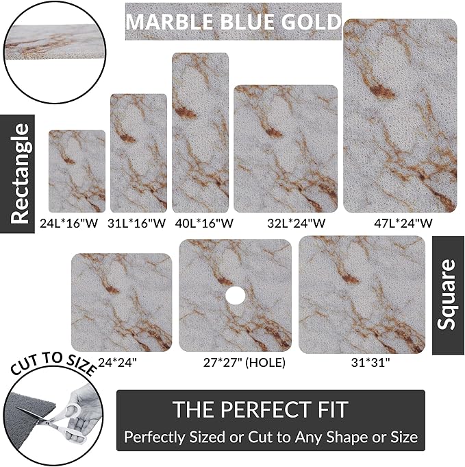 ENKOSI Loofah Non-Slip Shower and Bath Mat - Soft Cushioned Comfort - No Suction Cups for Smooth or Textured Tubs - Fast Draining - Safety for Bathroom, Family and Elderly (24x16 Marble Blue Gold) - Image 6