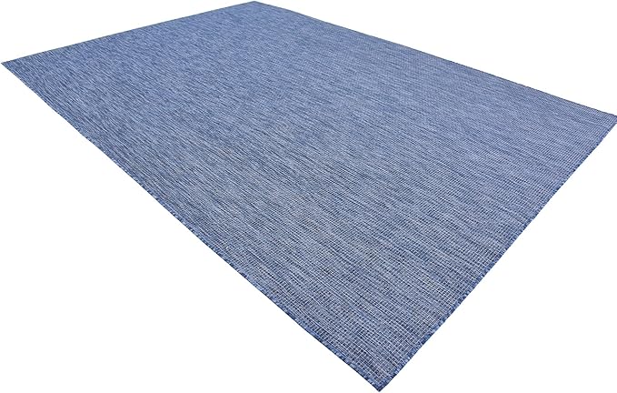 Unique Loom Collection Casual Transitional Solid Heathered Indoor/Outdoor Flatweave Area Rug (8' x 11' 4" Rectangle, Blue/Navy Blue) - Image 5