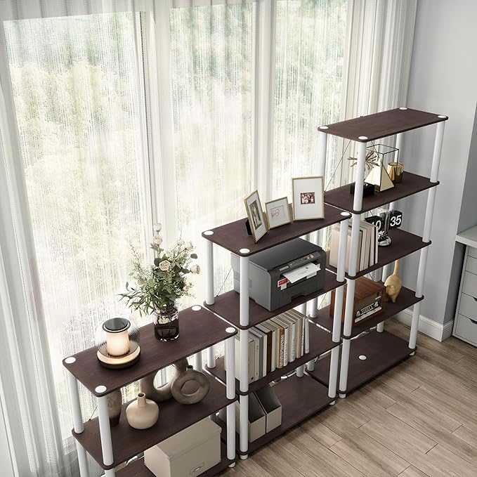 Homes: Inside + Out Apexa Modern 3-Tier Wide Shelving Units, Collectibles Display Shelves, Easy Assembly Standing Shelf, Home Storage Organizer for Living Room, Bedroom, Office, Espresso - Image 14