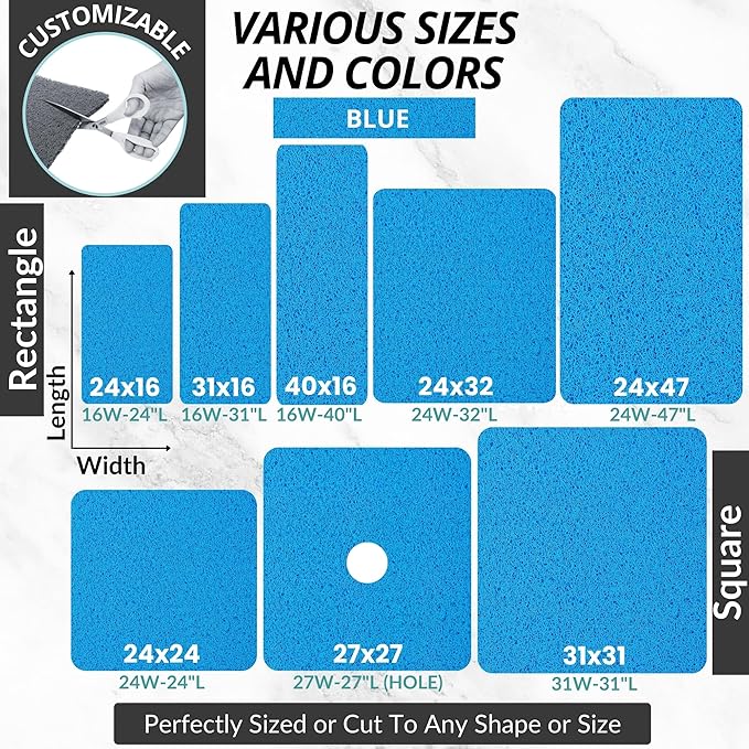 Enkosi Loofah Shower Mat Non-Slip - Anti-Slip Bath Mat for Inside Showers, Tub, Bathtub, Bathroom - Quick Dry PVC with Drain Holes - Cushioned Safety Grip - Secure for Kids and Elderly (Blue 24x24) - Image 7
