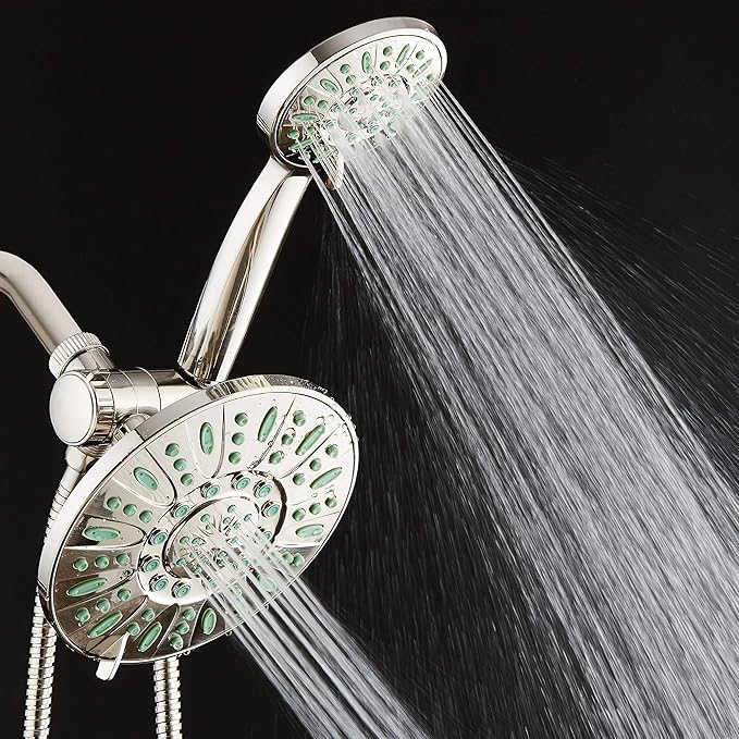 AquaDance Antimicrobial/Anti-Clog High-Pressure 30-setting Rainfall Shower Combo, Microban Nozzle Protection from Growth of Mold, Mildew & Bacteria, Brushed Nickel Finish/Coral Green Jets - Image 2