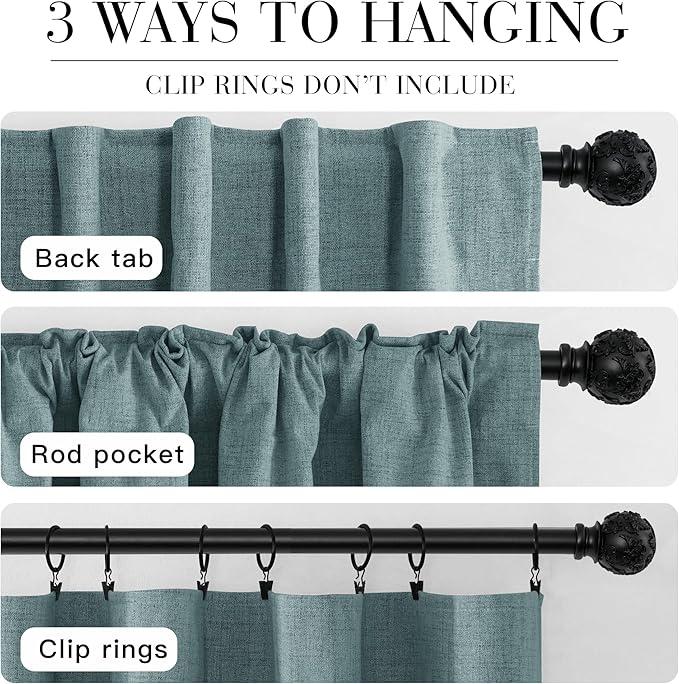 RYB HOME 100% Blackout Linen Textured Curtains 90 inches Long, Thermal Insulating Privacy Energy Saving for Bedroom Living Room Window Office Theater Baby Nursery, W 52 x L 90 in, Misty Blue, 2 Pcs - Image 7