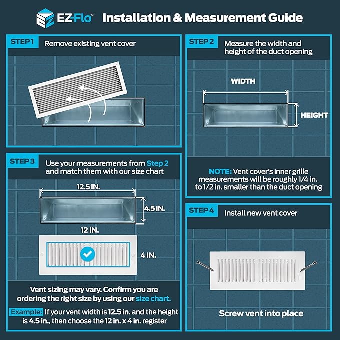 EZ-FLO 12 x 4 Inch (Duct Opening) Air Vent Cover for Wall or Ceiling, Two-Way Ventilation Register, Solid Steel HVAC Register Cover, White, 61611 - Image 3