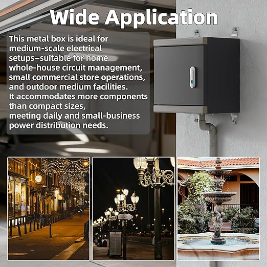 Joinfworld Outdoor Electrical Metal Box 11.8" x 11.8" x 7" Weatherproof Outdoor Junction Enclosure Steel Box with Lock Din Rail Cable Gland - Image 6