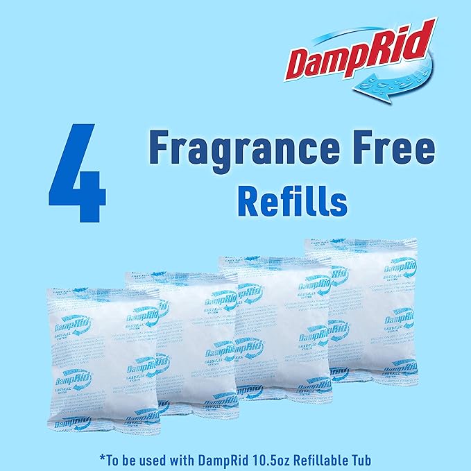 DampRid - Fragrance Free Moisture Absorber 10.5 oz. Easy Fill Refill Packs - 4 count – Attracts & Traps Moisture for Fresher, Cleaner Air - Image 4