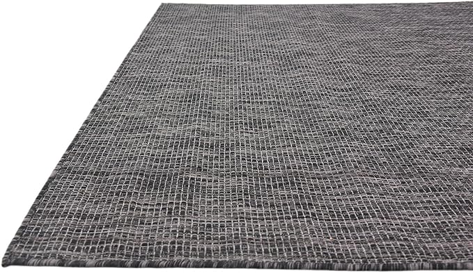Unique Loom Collection Casual Transitional Solid Heathered Indoor/Outdoor Flatweave Area Rug (6' 1" x 9' Rectangle, Black/Ivory) - Image 7