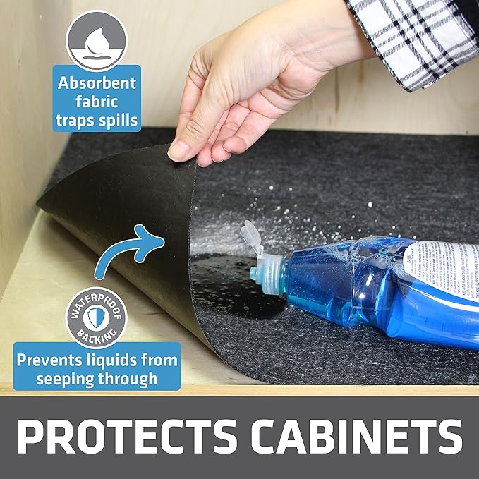 Drymate Premium XL Under Sink Mat, Waterproof Cabinet Protection Mats for Kitchen & Bathroom, Absorbent Shelf Liners, Slip-Resistant, Non-Adhesive, Machine Washable (USA Made)(24”x59”)(Charcoal) - Image 2