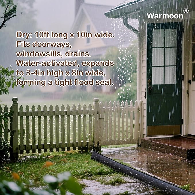 Warmoon 10ft Self-Absorbing Flood Barriers - Ideal for Home Doorways, Garage Floors & Commercial Entrances, Quick Water Activation (10ft (Pack of 5)) - Image 5