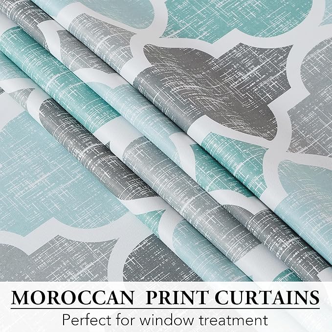 Beauoop 100% Blackout Curtains 45 Inches Long 2 Panels for Bedroom Living Room Aqua Grey Moroccan Geo Room Darkening Thermal Insulated Soundproof Grommet Top Window Treatments Drapes, 50x45 Set of 2 - Image 4