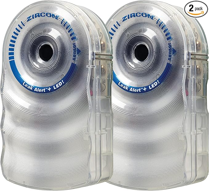 Zircon Leak Alert + LED! Water Leak Detector & Flood Sensor Alarm/Water Leak Sensor with Dual Leak Alarms 90Db Audio + Flashing LED Lights/Battery Powered (2 Pack) Batteries Not Included, (72314) by Zircon