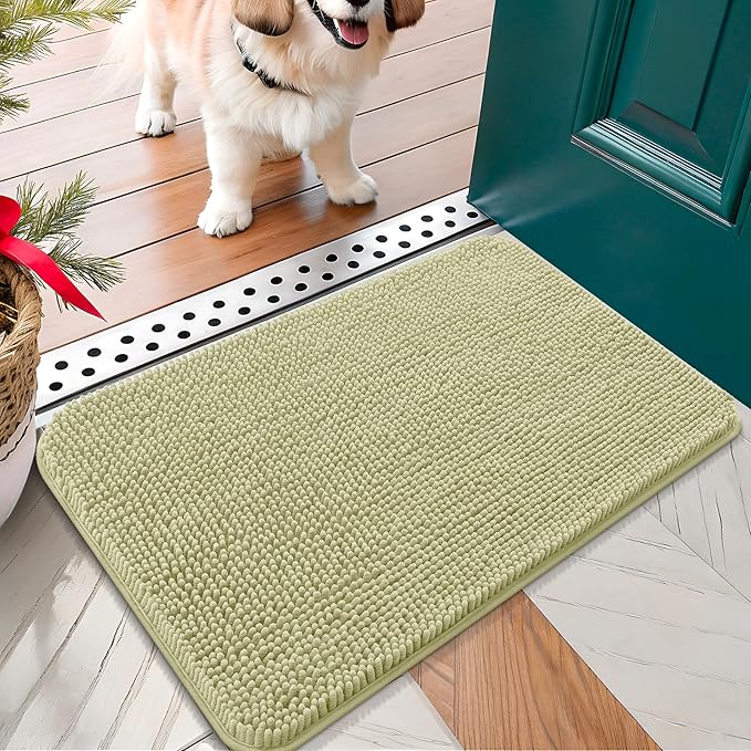 OLANLY Dog Door Mat for Muddy Paws 24x16, Absorbs Moisture and Dirt, Absorbent Non-Slip Washable Doormat, Quick Dry Chenille Mud Mat for Dogs, Entry Indoor Entryway Carpet for Inside Floor, Vanilla by OLANLY
