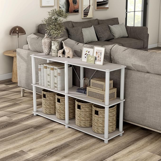 Homes: Inside + Out Apexa Modern 3-Tier Extra Wide Shelving Units, Collectibles Display Shelves, Easy Assembly Console Table, Home Storage Organizer for Living Room, Bedroom, Office, Taupe Grey - Image 13