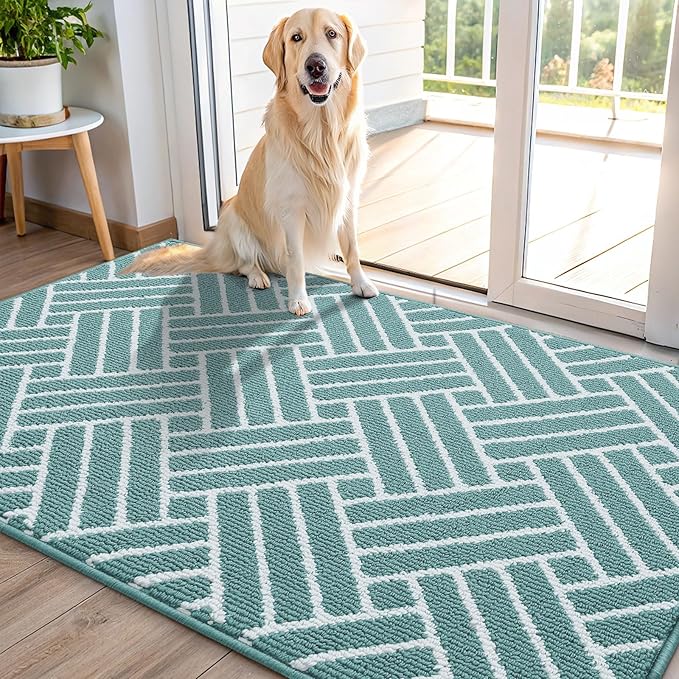OLANLY Indoor Door Mat, 48x32 Inch, Dirt Resistant and Absorbent, Non-Slip Rubber Backing Floor Mats, Easy Clean Low-Profile Doormat for Entryway, Front Door, and Inside Entrance, Sage Green by OLANLY