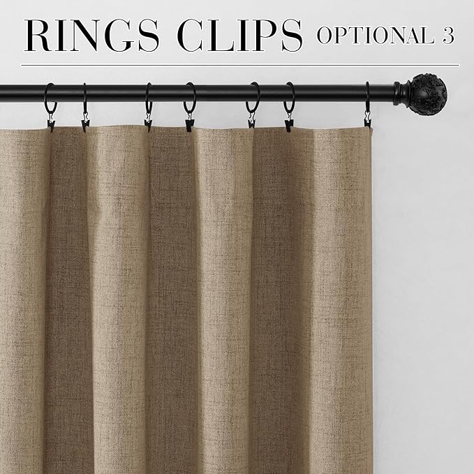 RYB HOME Burlap 100% Blackout Linen Curtains 78 inch Long, Thermal Insulated & Privacy Assurd Home Decor Drapes for Bedroom/Office/Nursery, Rod Pocket & Back Tab Window Treatment, W52 X L78, 2 Panels - Image 8