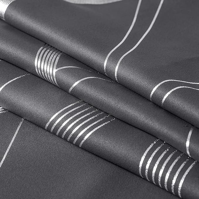 NICETOWN Extra Long Blackout Curtains for Large Window, Grey, 52" x 102", 2 Panels, Foil Printed Wave Lines Energy Saving Thermal Insulated Blackout Draperies for Kids Nursery Boys Bedroom - Image 8