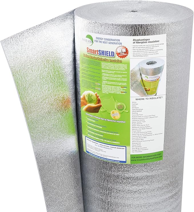 INSULATION MARKETPLACE SmartSHIELD -3mm 48 inchx100Ft ReflectiveINSULATION roll, Foam Core Radiant Barrier, ThermalINSULATION Shield - Engineered Foil by INSULATIONMARKETPLACE